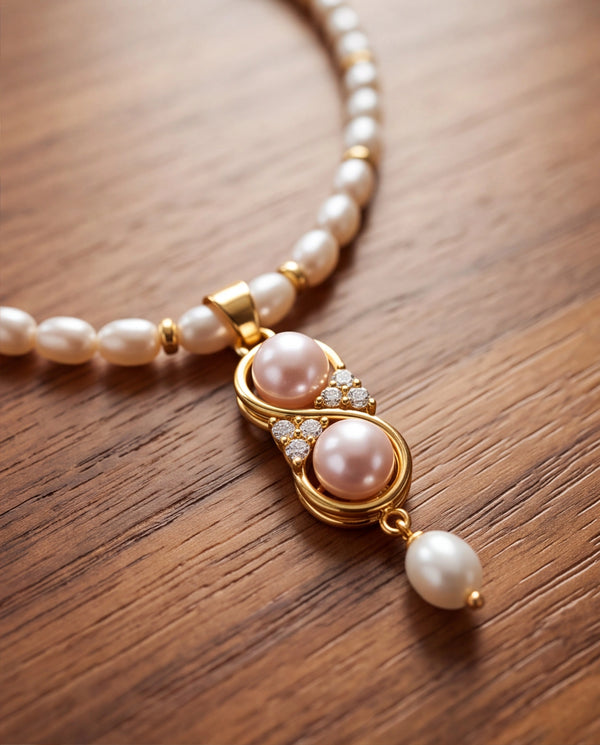 Classic Freshwater Pearl Strand Necklace & Drop Earrings Set with CZ Accents