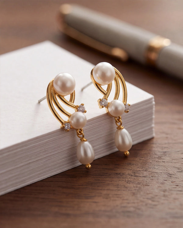Twisted Ribbon Pearl Drop Necklace Set with CZ Accents