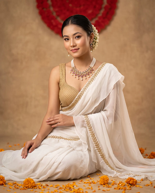 Gold-Tone Four-Strand Pearl Jewellery Set with Ruby-Red CZ Accents