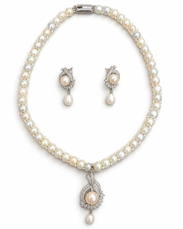 Silver-Tone Crossover Pearl & Cubic Zirconia Statement Necklace Set