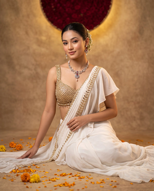 Silver-Tone Double-Strand Peach Pearl Necklace Set with Ruby-Red CZ Accents