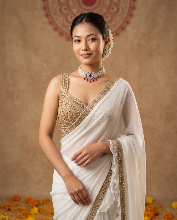 Silver-Tone Ruby-Red CZ Four-Strand Pearl Choker Jewellery Set