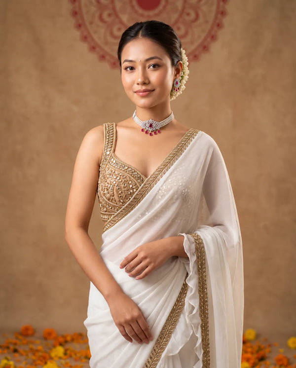 Silver-Tone Ruby-Red CZ Four-Strand Pearl Choker Jewellery Set