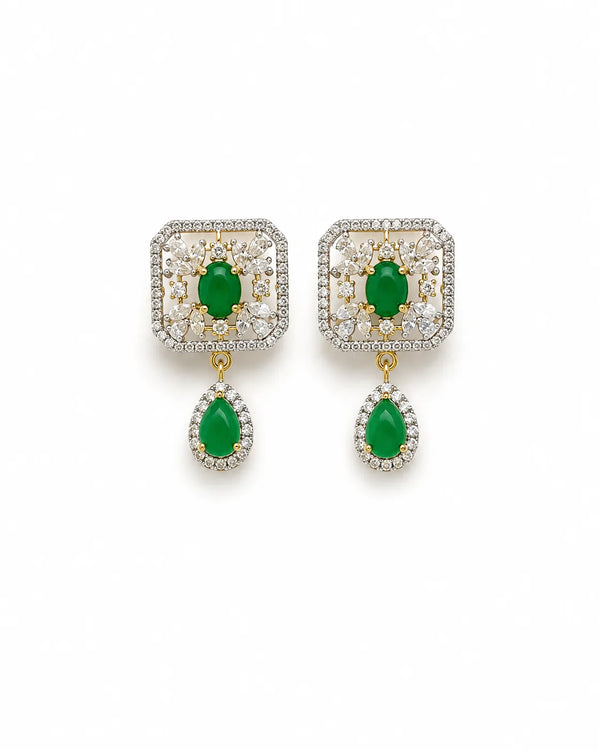 Regal Pearl Emerald CZ Multi Strand Choker Necklace Set