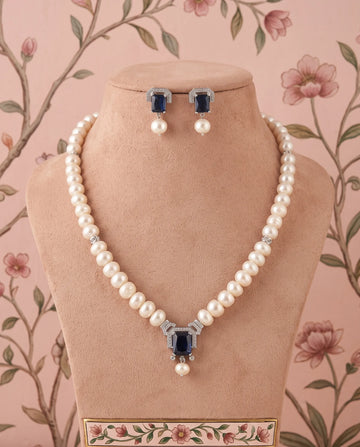 Art Deco Silver-Tone Single-Strand Pearl Jewellery Set