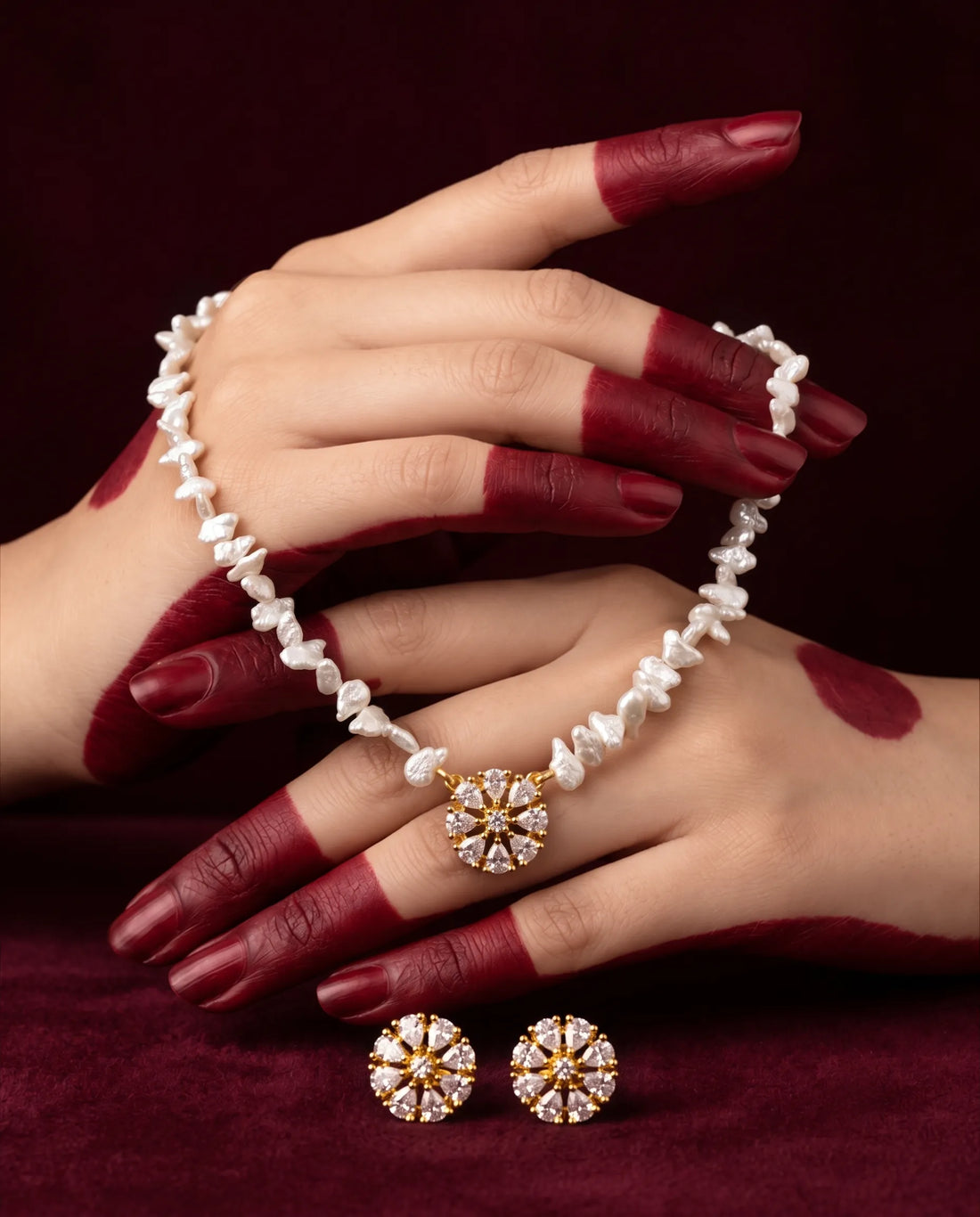 Gold-Tone Floral Cluster Keshi Pearl Necklace Set