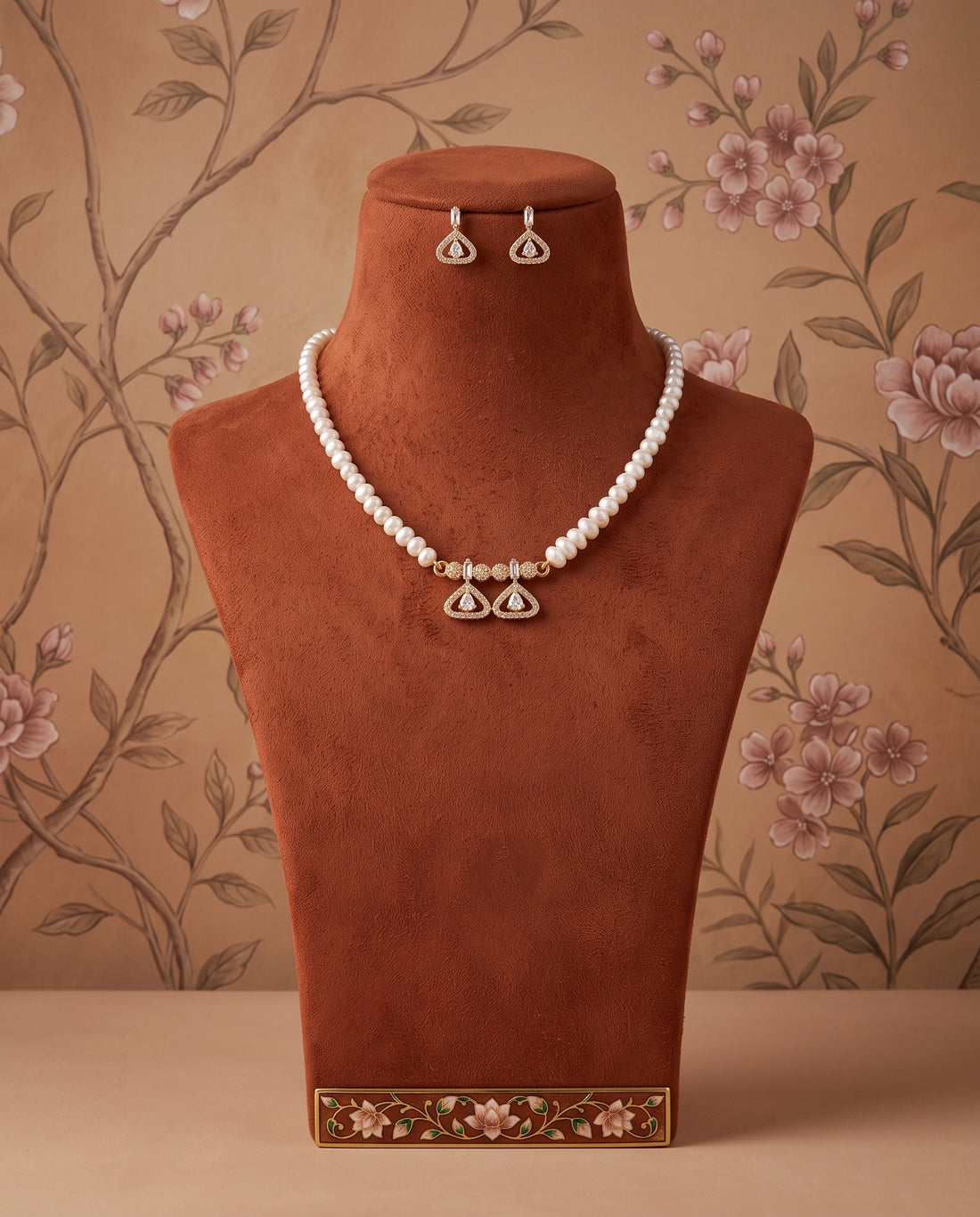Gold-Tone White Pearl Geometric Drop Necklace & Earrings Set