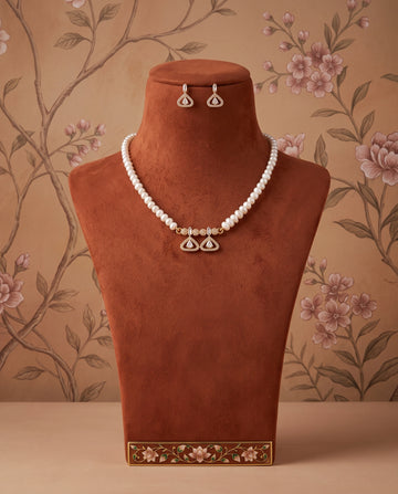 Gold-Tone White Pearl Geometric Drop Necklace & Earrings Set