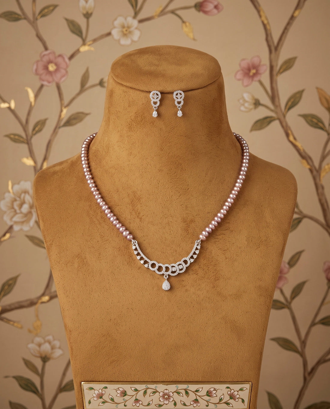 Silver-Tone Pink Freshwater Pearl Cubic Zirconia Crescent Necklace & Earrings Set