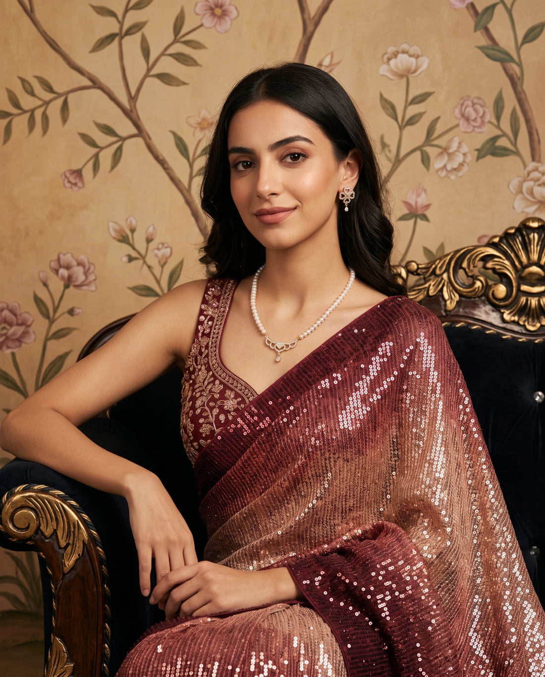 Gold-Tone White Freshwater Pearl Heart Crescent Necklace & Floral Earrings Set