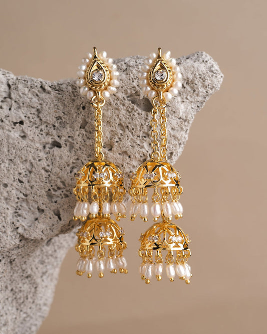 Sambuka- The Golden Snowflakes Pearl Jhumka - Chandrani Pearls