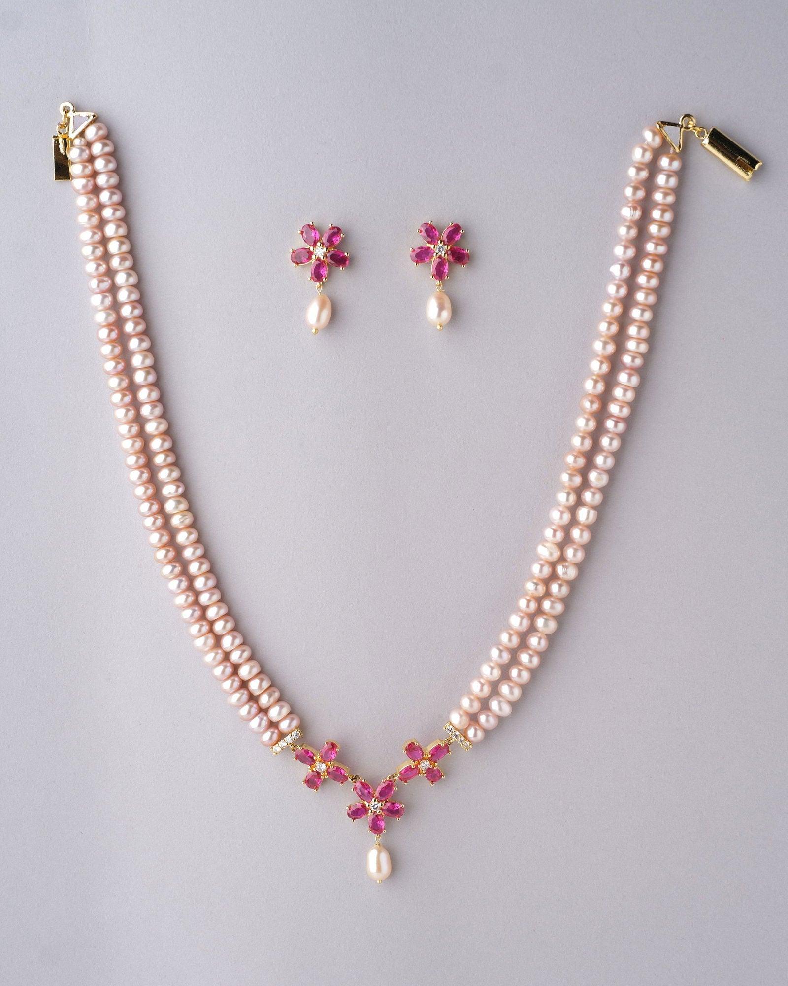 Semi Trial Floral Pendant Pearl Necklace Set - Chandrani Pearls