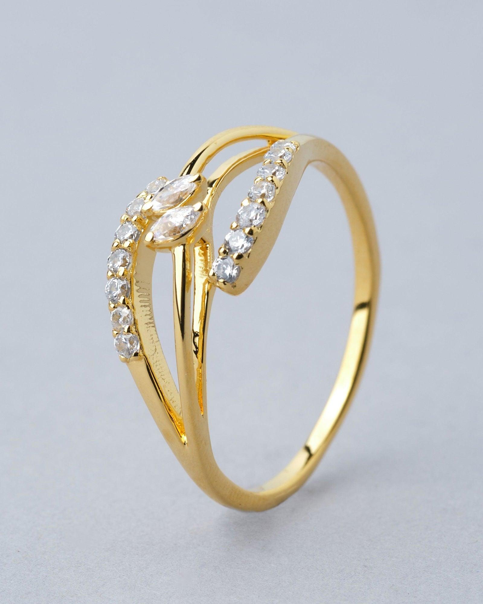 Shimmery Cross-over 18Kt Gold & Diamond Ring - Chandrani Pearls