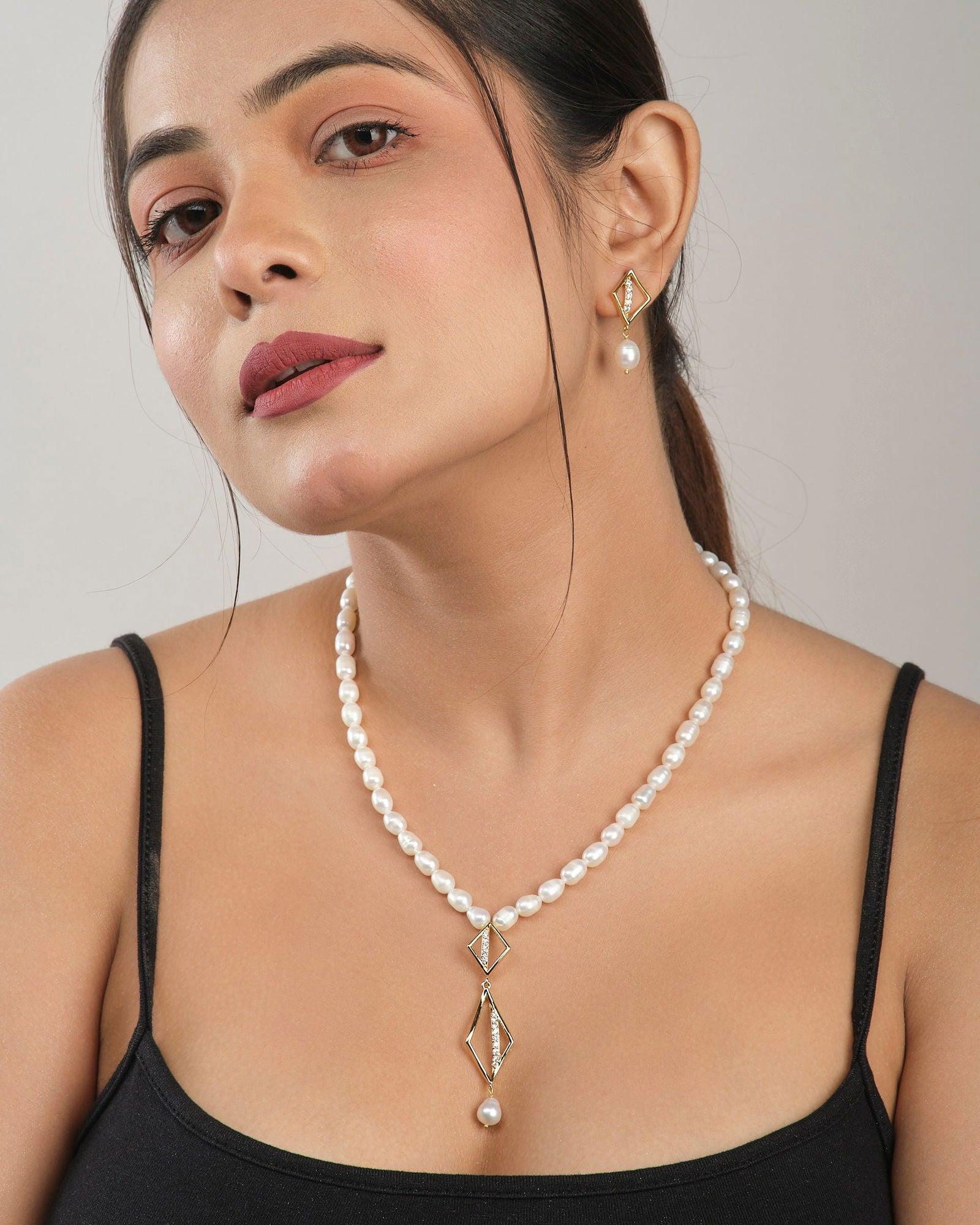 Simple Pearl Necklace Set - Chandrani Pearls