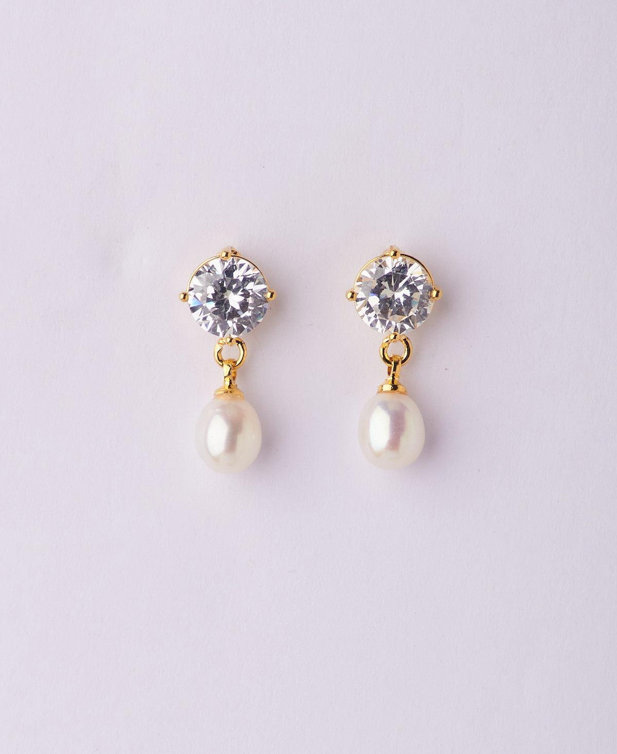 Simple Stone Studded Pearl Earring - Chandrani Pearls
