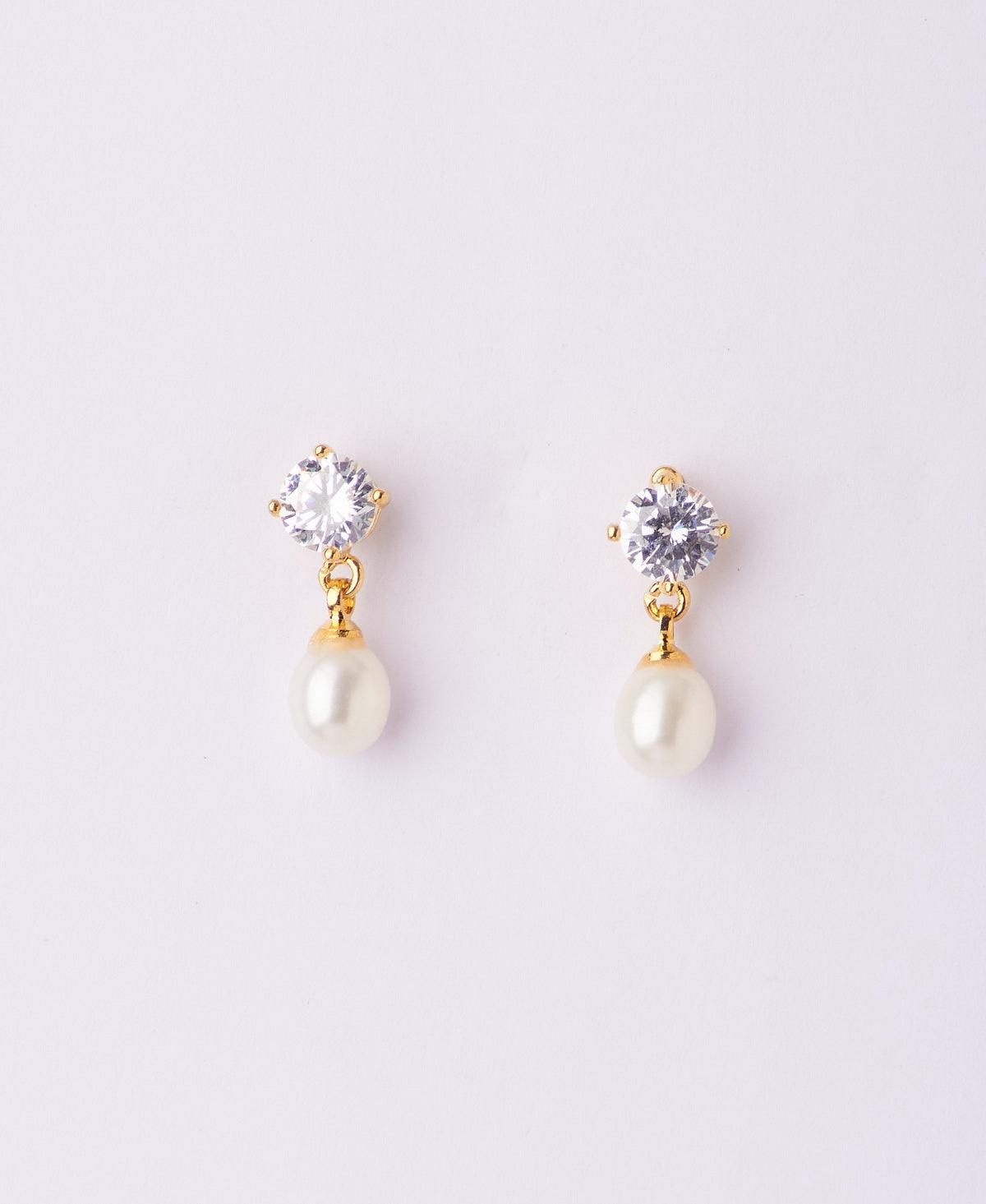 Simple Stone Studded Pearl Earring - Chandrani Pearls