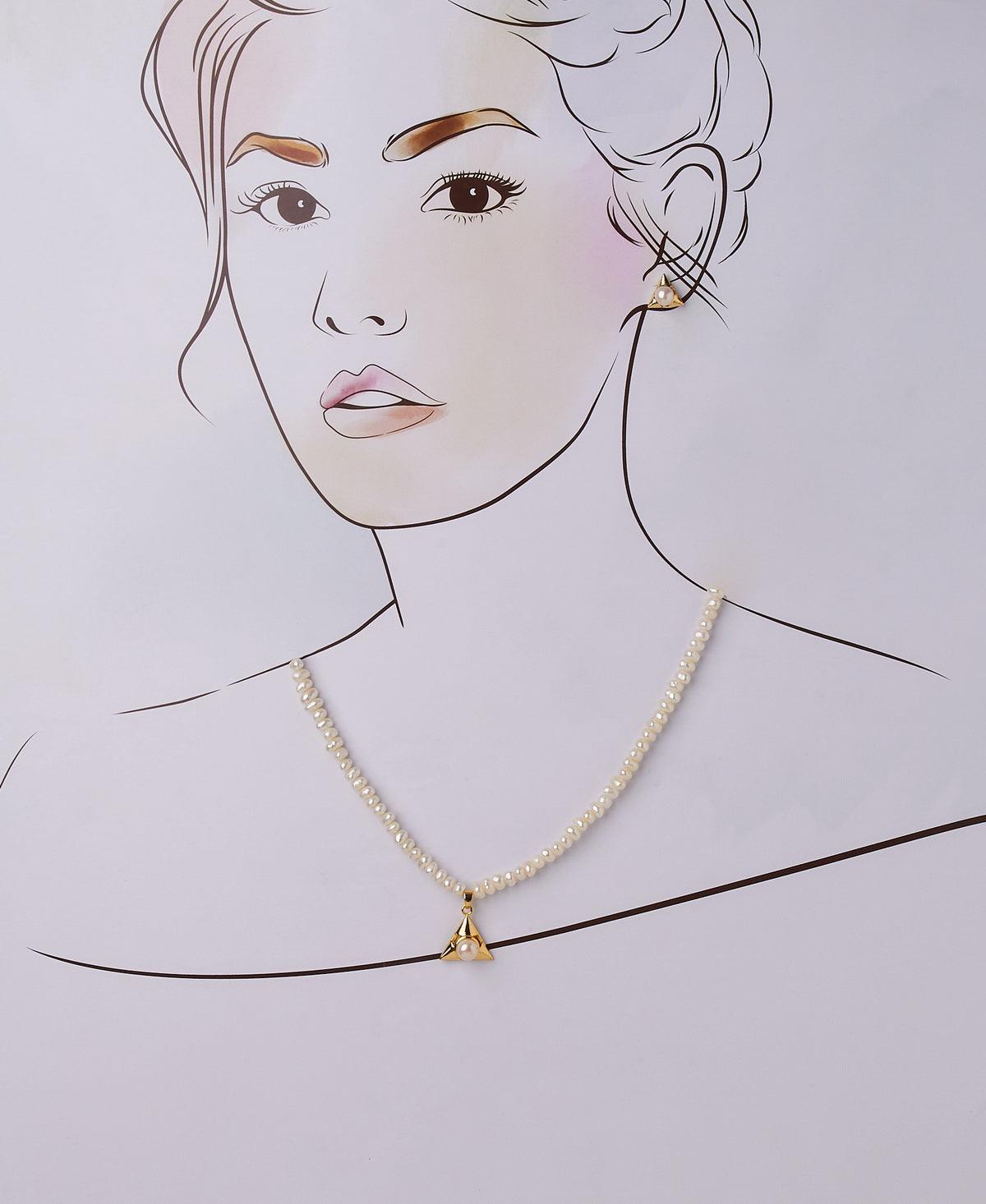 Simple Tricon Real Pearl Necklace Set - Chandrani Pearls