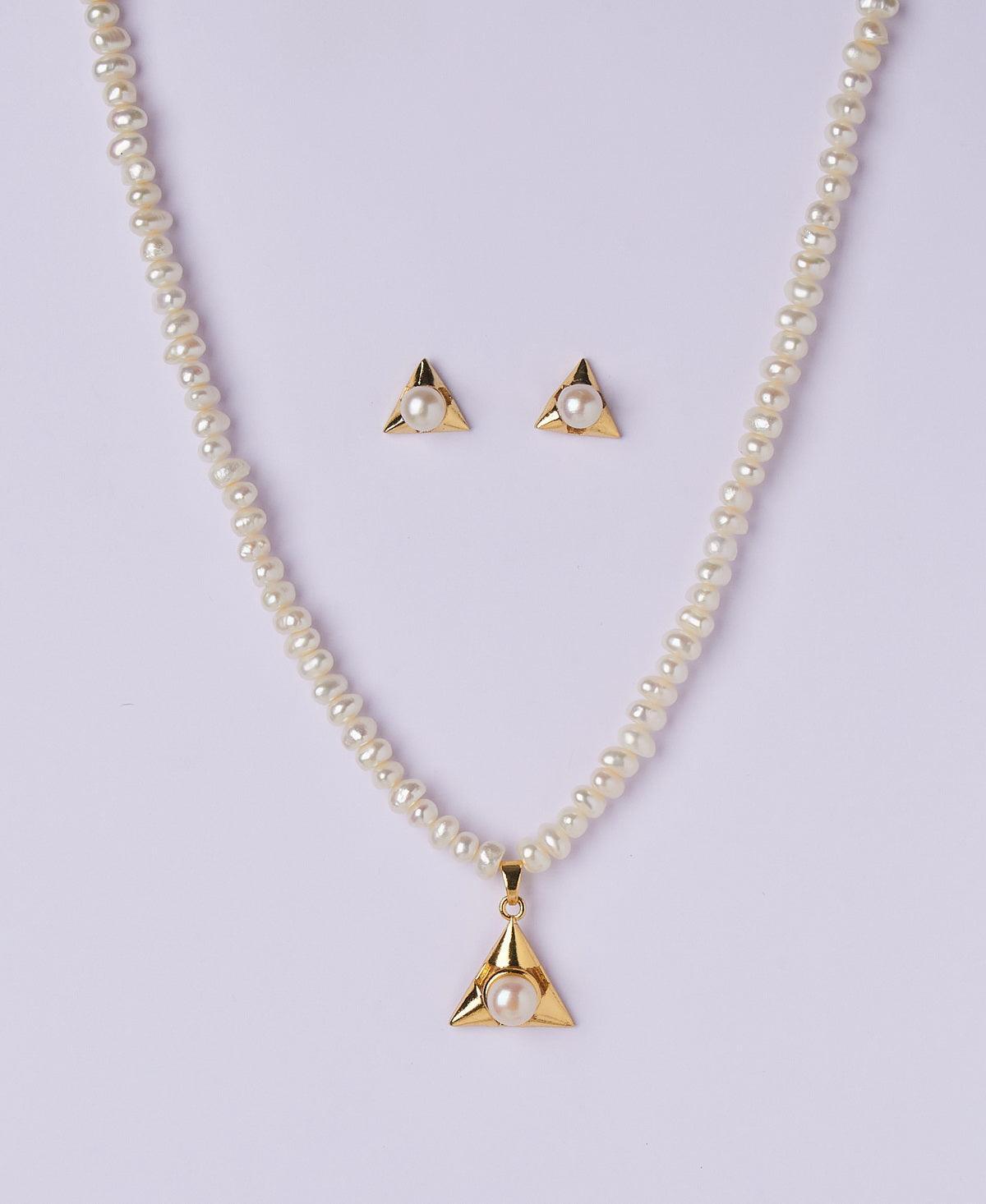 Simple Tricon Real Pearl Necklace Set - Chandrani Pearls