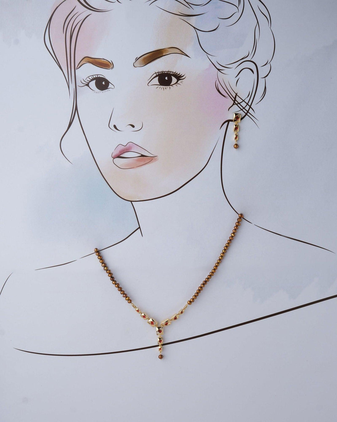 Simple and Elegant Enamel Pearl Necklace Set - Chandrani Pearls