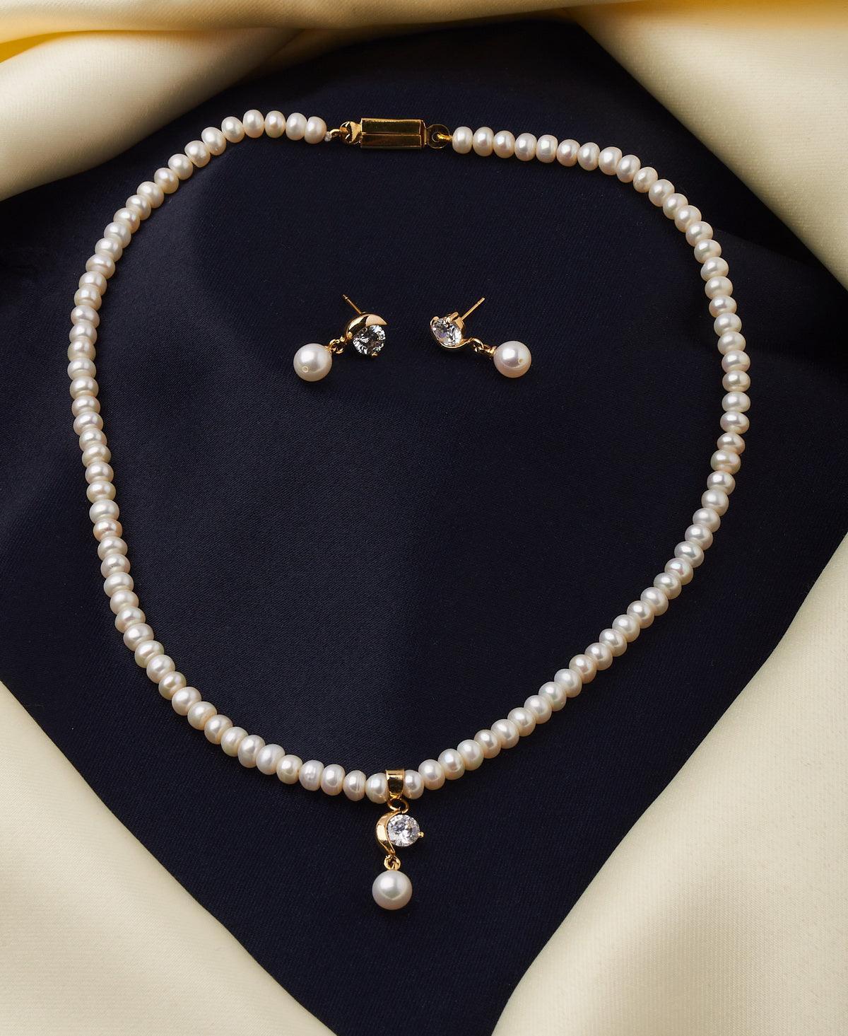 Simple and Elegant Real Pearl Necklace Set - Chandrani Pearls