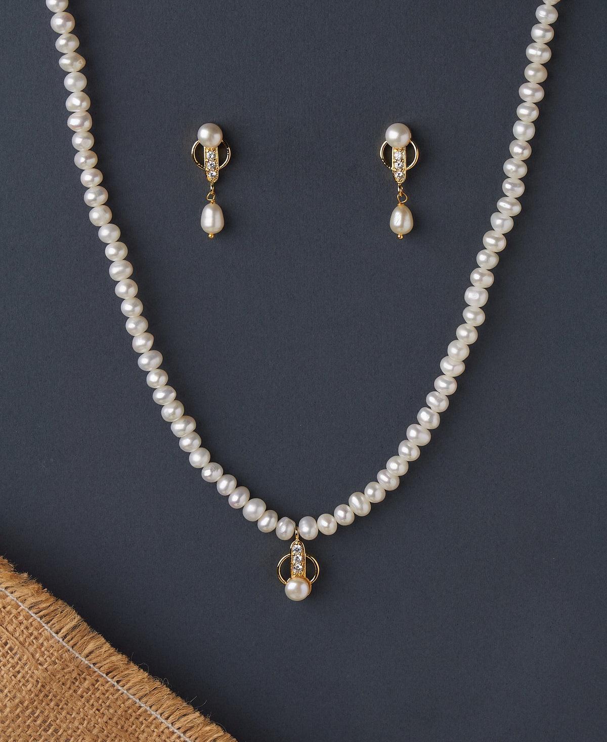 Simple and Elegant Real Pearl Necklace Set - Chandrani Pearls
