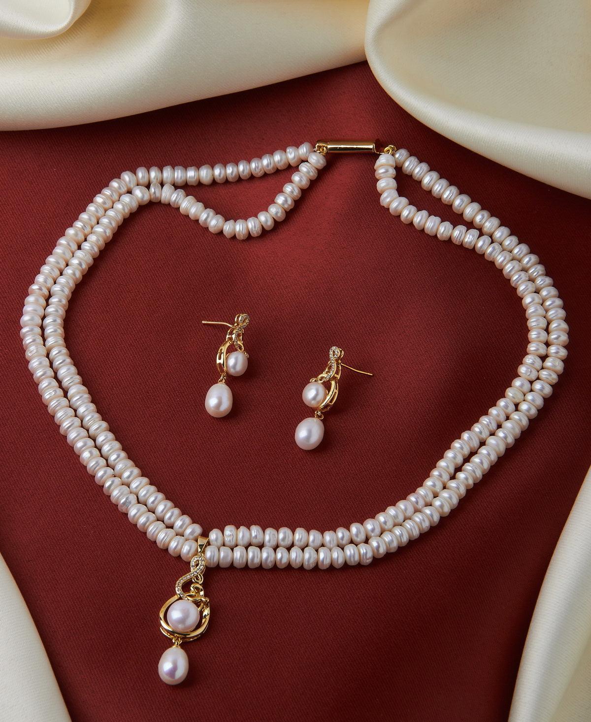 Simple and Elegant Real Pearl Necklace Set - Chandrani Pearls