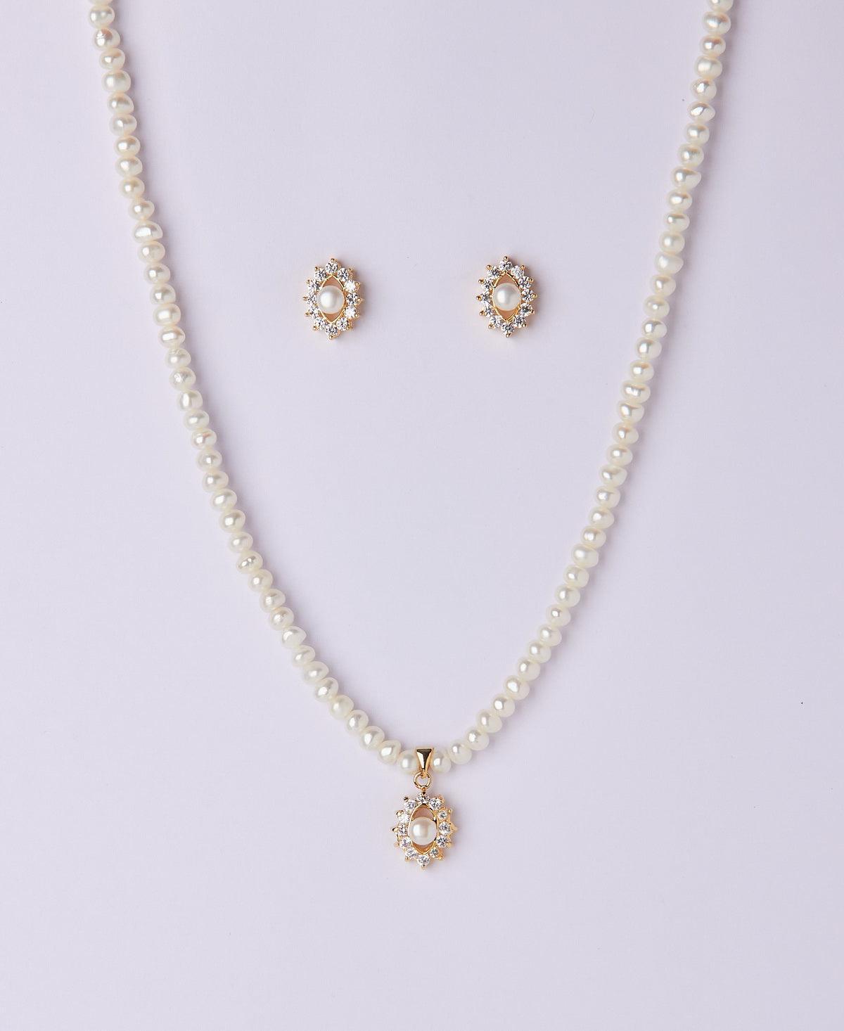 Simple and Elegant Real Pearl Necklace Set - Chandrani Pearls
