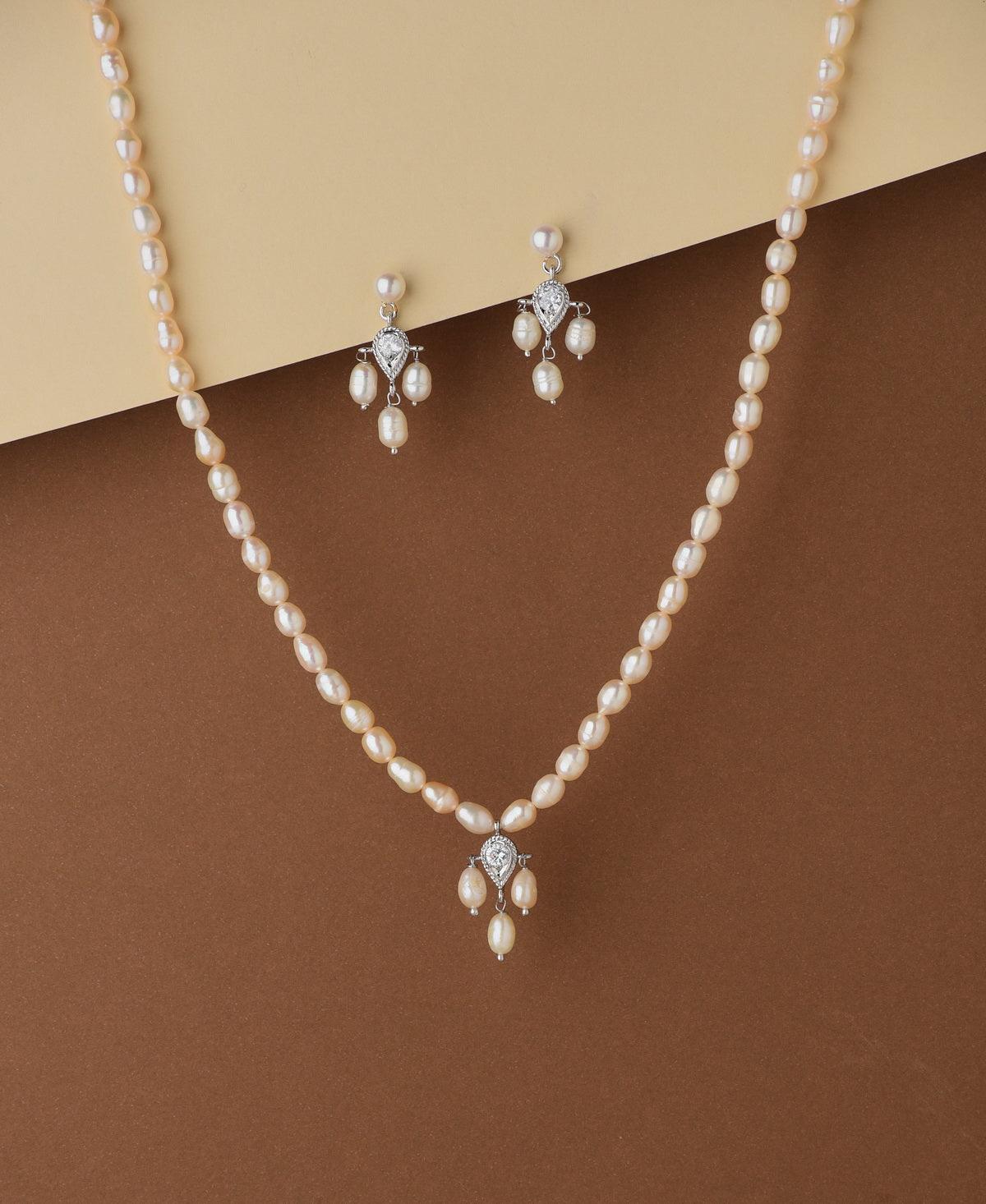 Simple and Elegant Real Pearl Necklace Set - Chandrani Pearls