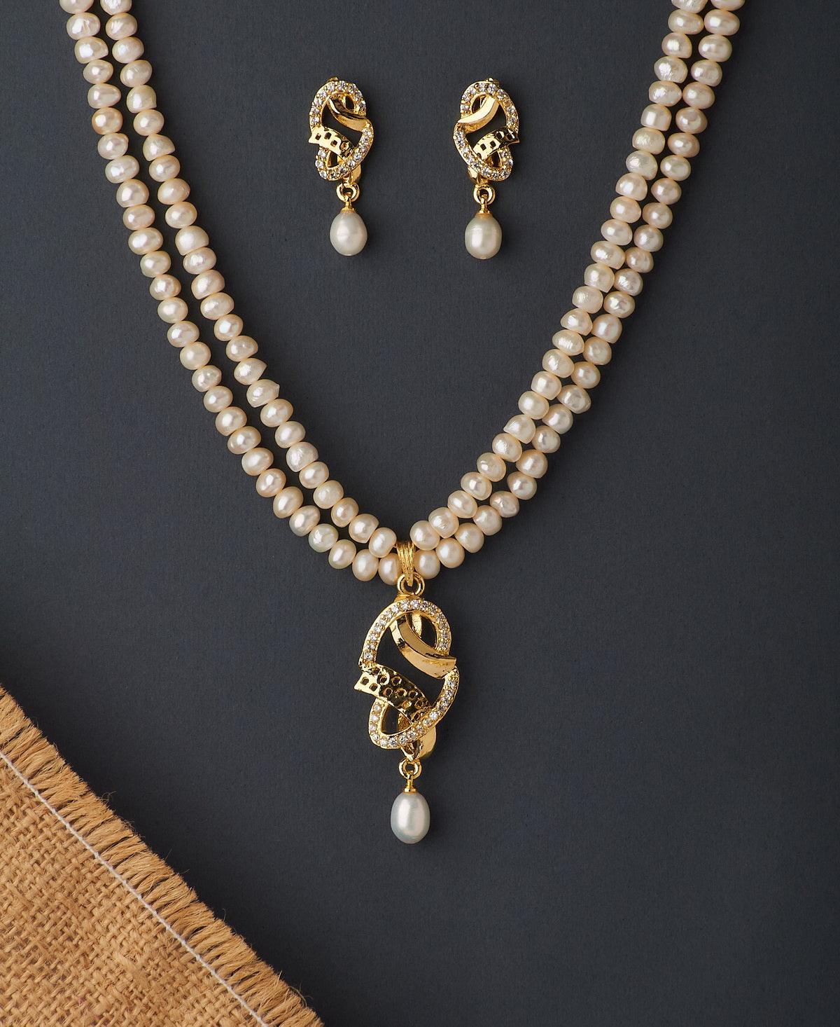 Simple and Elegant Stone Studded Pendant Set - Chandrani Pearls