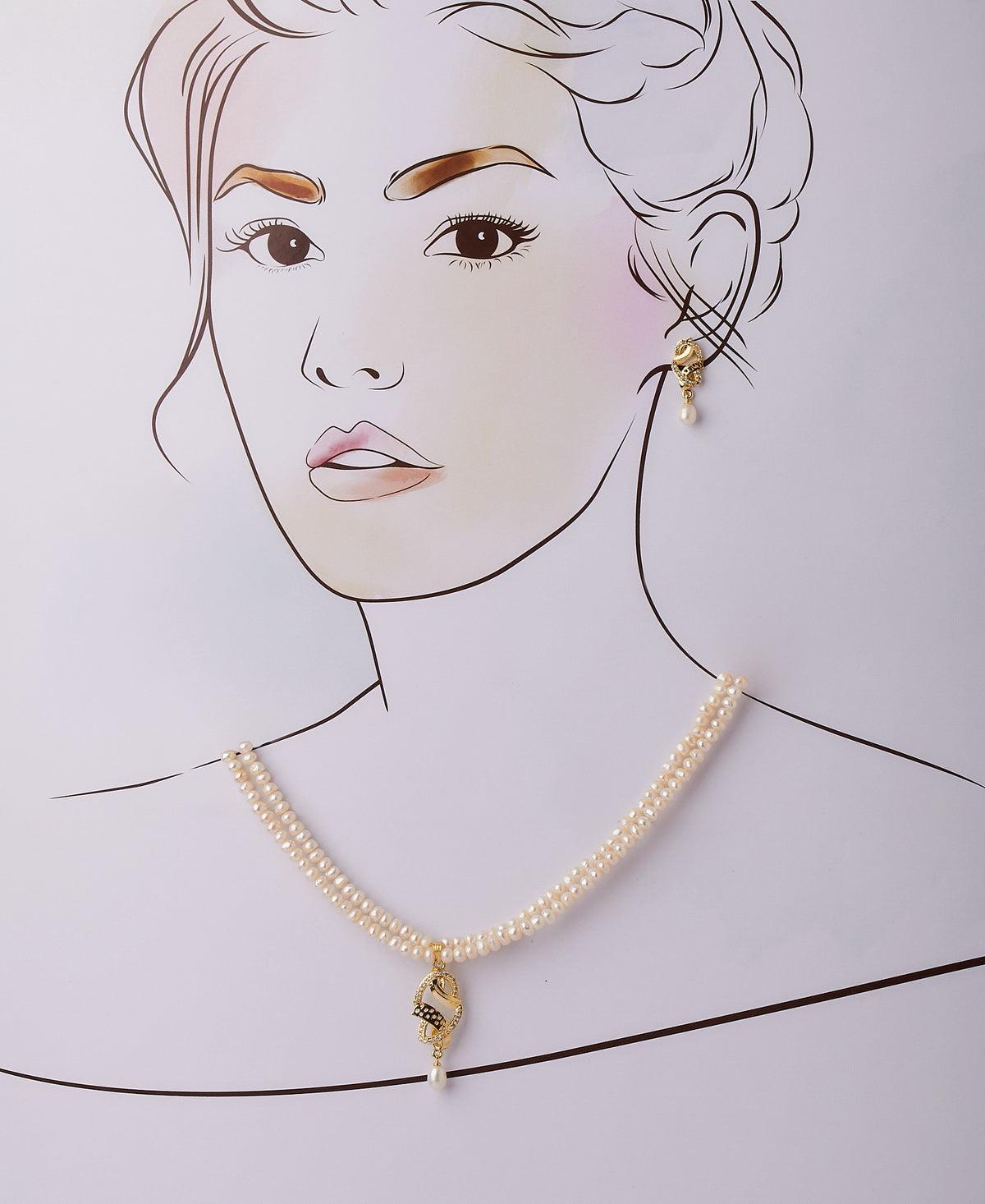 Simple and Elegant Stone Studded Pendant Set - Chandrani Pearls