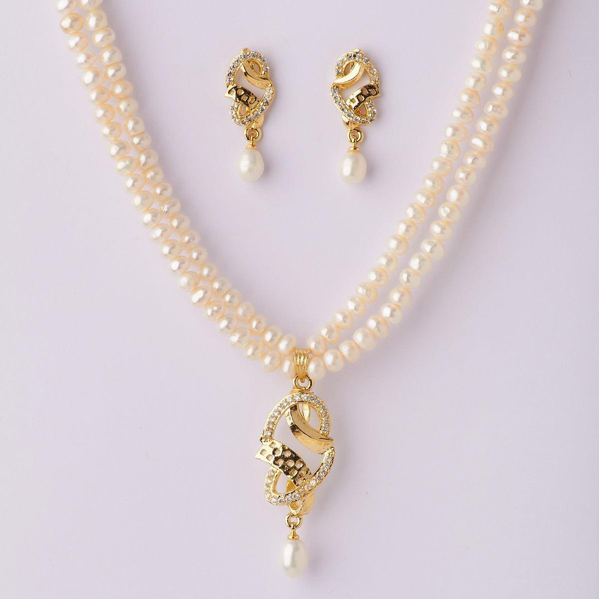 Simple and Elegant Stone Studded Pendant Set - Chandrani Pearls