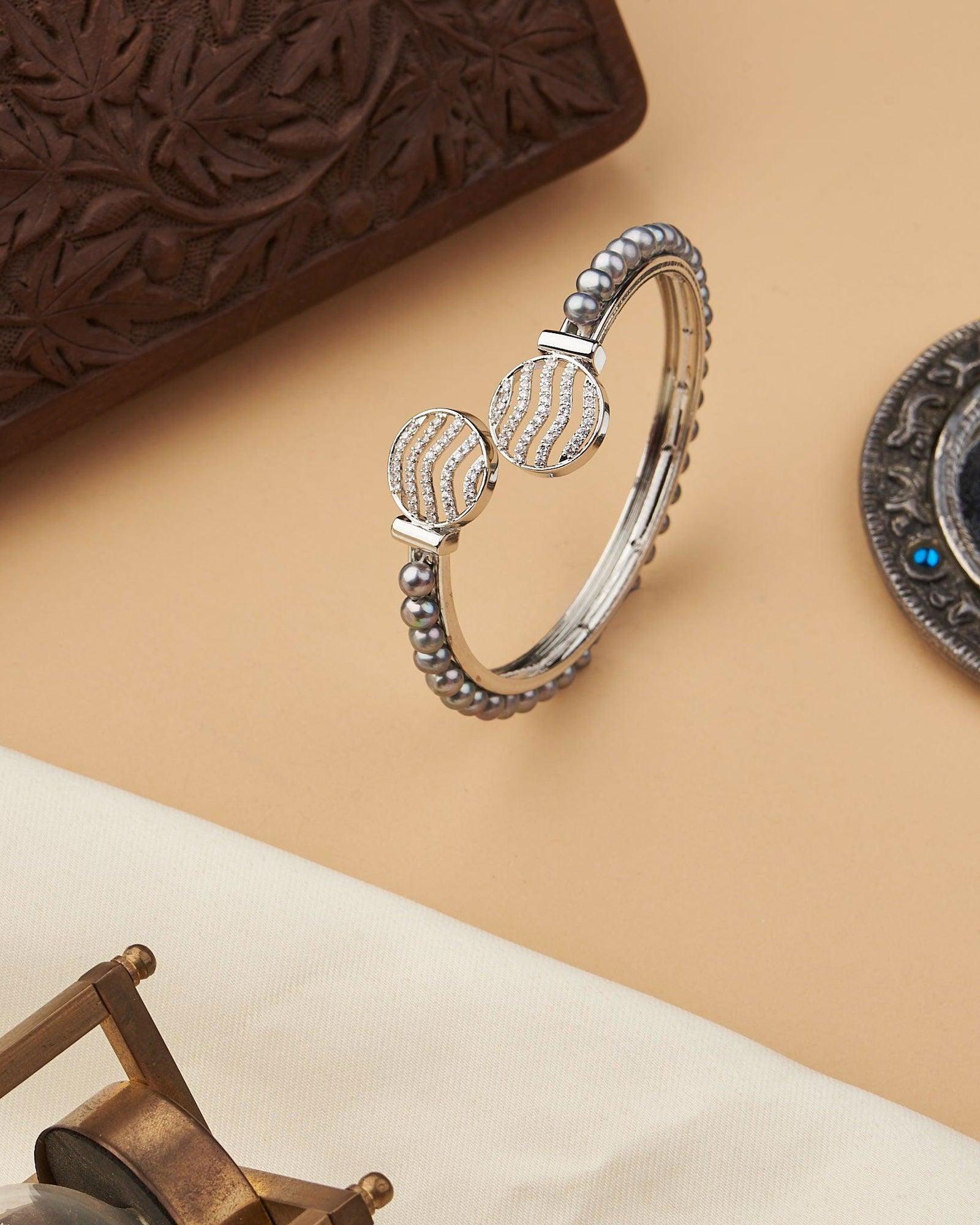 Single Line Grey Pearl Bangle - Chandrani Pearls