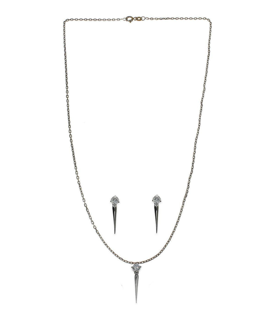 Sleek Silver Stone Studded Drop Pendant Set - Chandrani Pearls