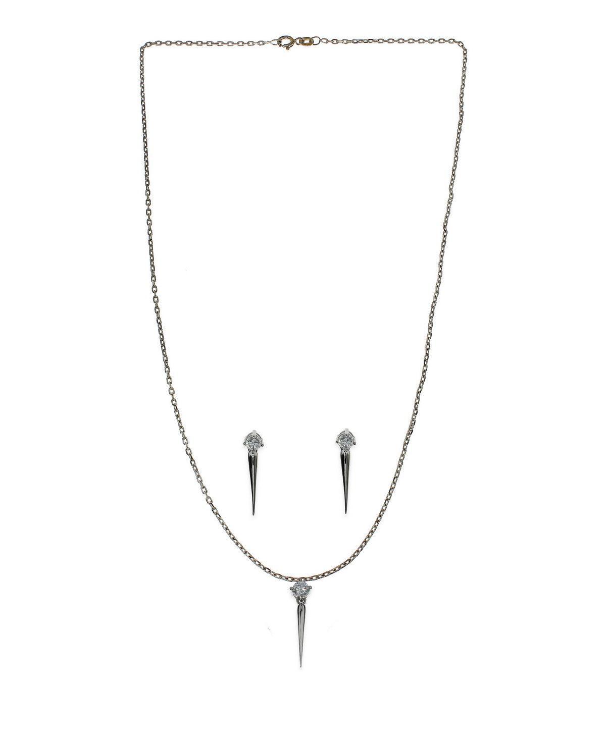 Sleek Silver Stone Studded Drop Pendant Set - Chandrani Pearls