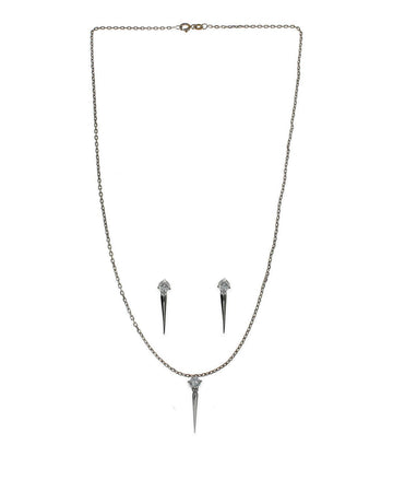 Sleek Silver Stone Studded Drop Pendant Set - Chandrani Pearls