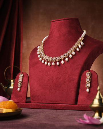 Sparkle Cluster CZ Pendant Pearl Necklace Set - Chandrani Pearls