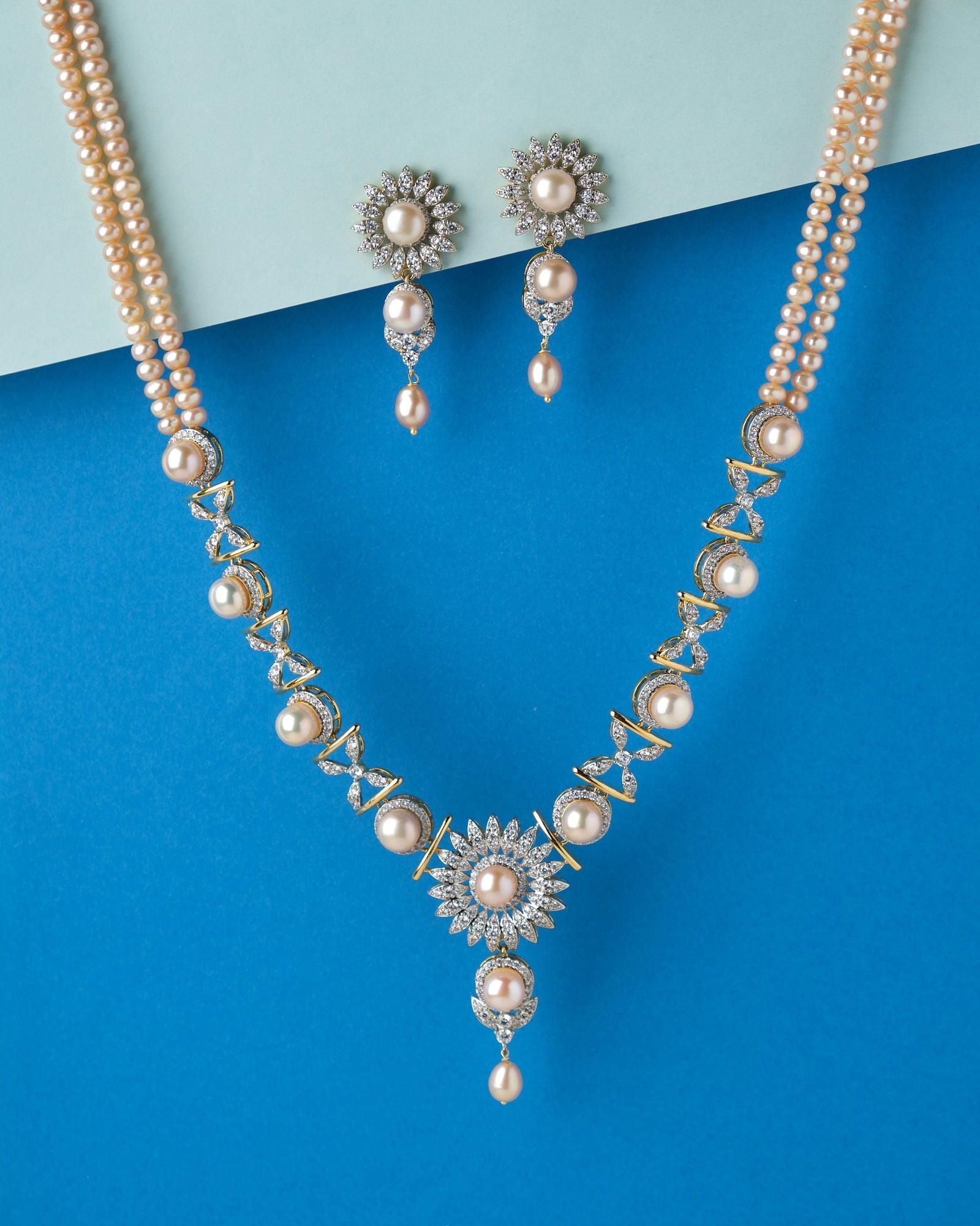 Sparkling Chandak Filigree  Necklace Set - Chandrani Pearls