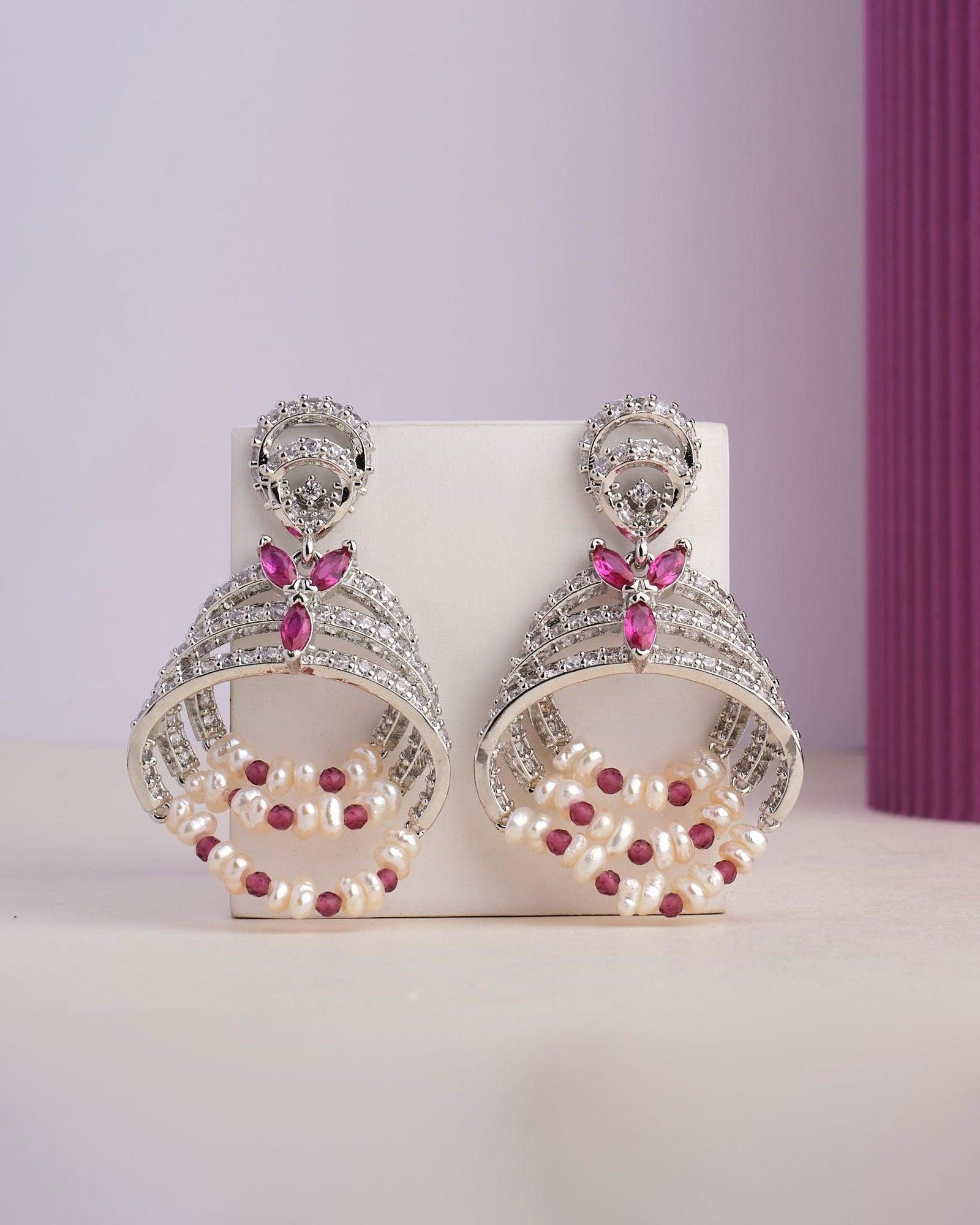 Spell Of Glamor Stone Studded Pearl Earring - Chandrani Pearls