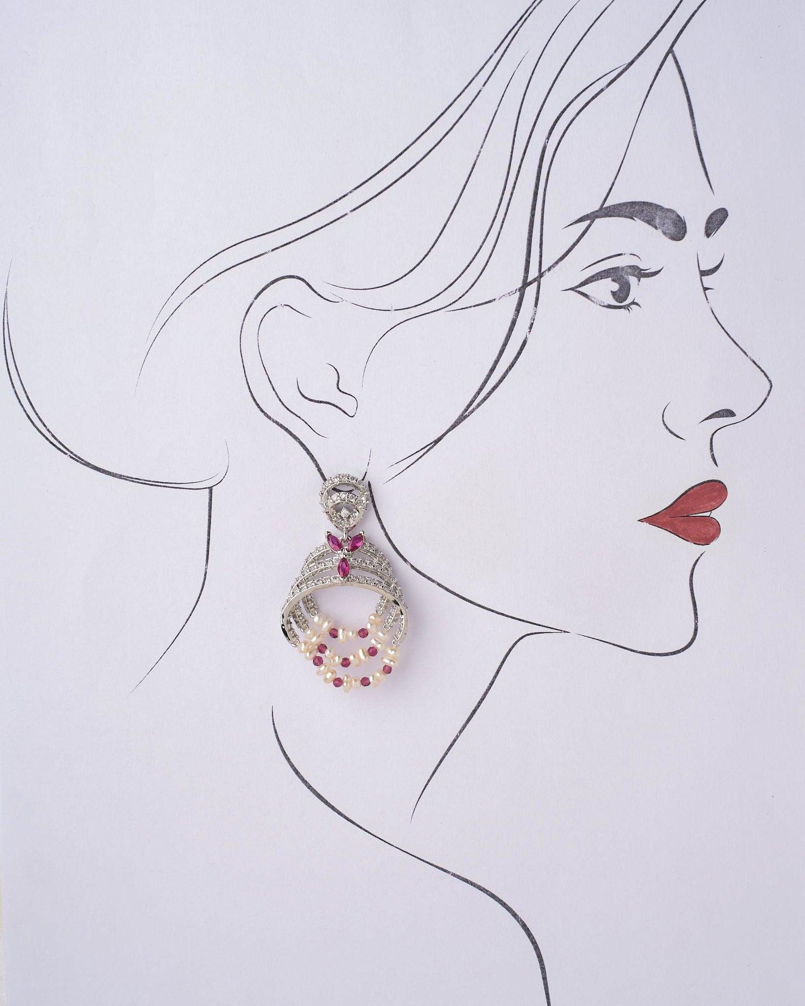 Spell Of Glamor Stone Studded Pearl Earring - Chandrani Pearls