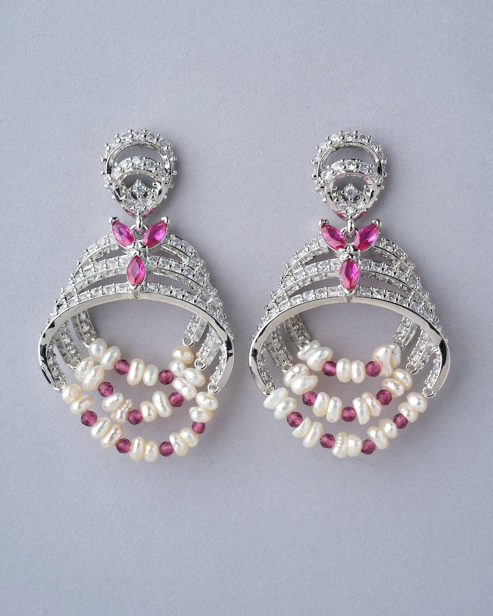 Spell Of Glamor Stone Studded Pearl Earring - Chandrani Pearls