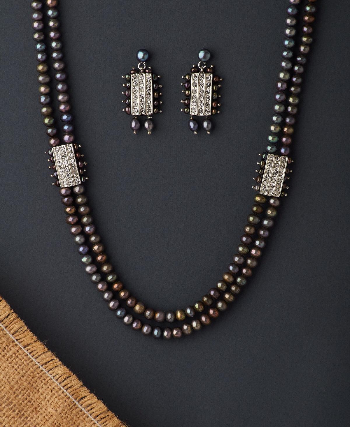 Standout Rhodium Double Pearl Necklace Set - Chandrani Pearls