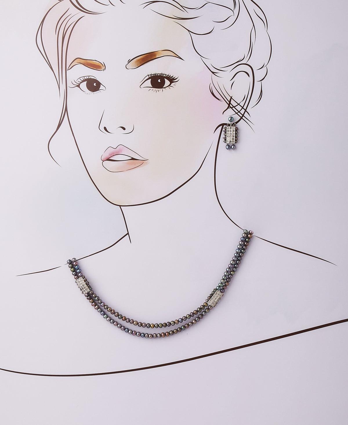 Standout Rhodium Double Pearl Necklace Set - Chandrani Pearls