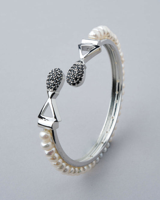 Stately Stone Studded Pearl Bangle - Chandrani Pearls