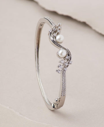 Statement Rhodium White Pearl Bangle - Chandrani Pearls