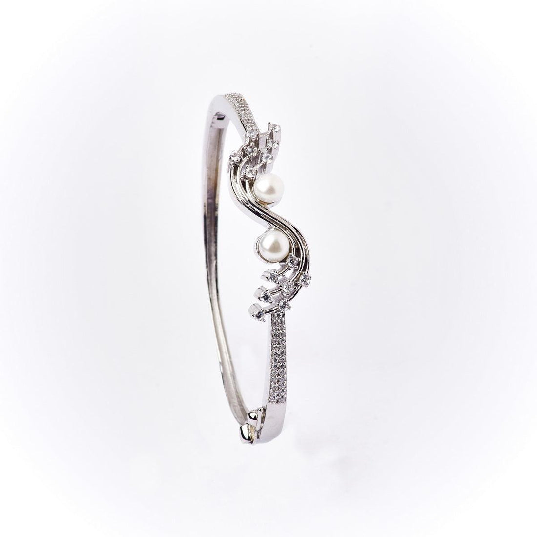 Statement Rhodium White Pearl Bangle - Chandrani Pearls