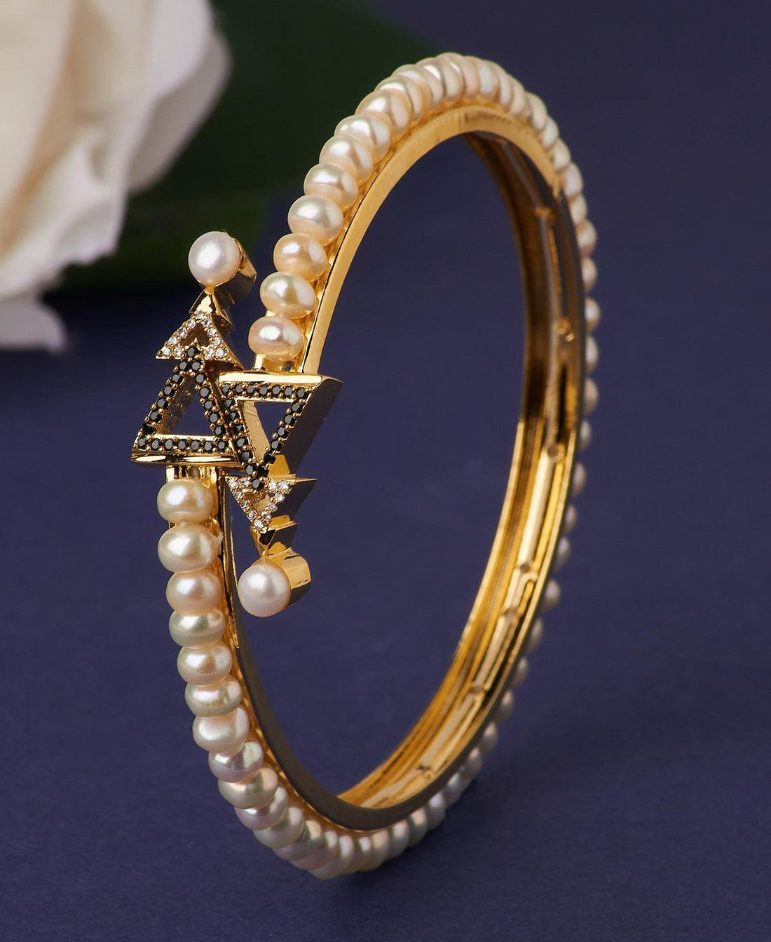 Statement Stone Studded Pearl Bangle - Chandrani Pearls