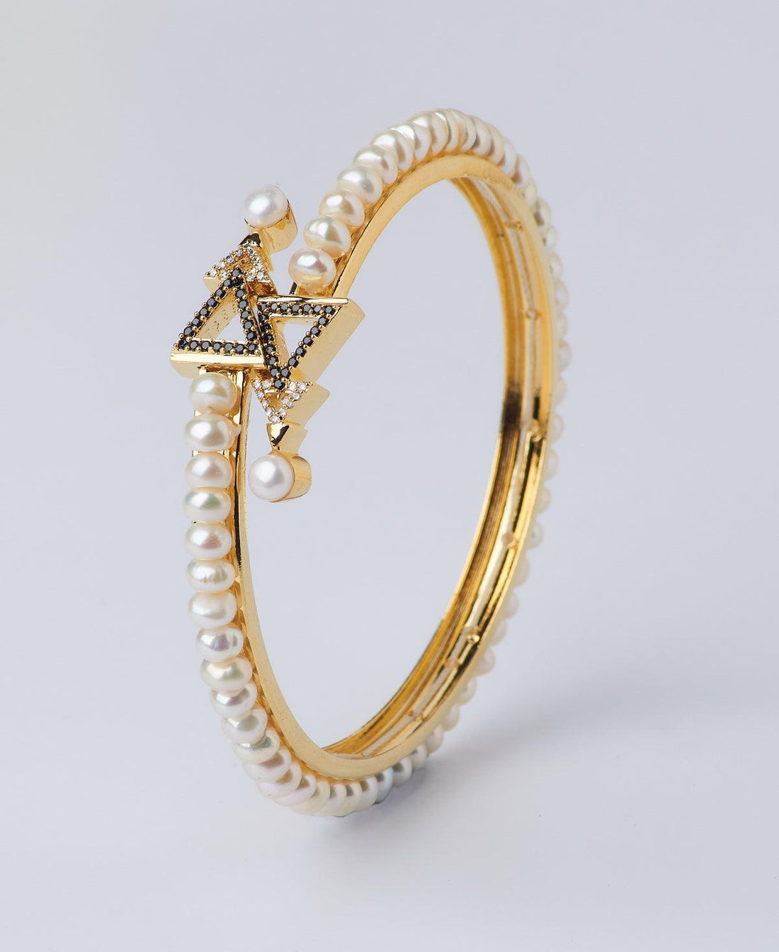 Statement Stone Studded Pearl Bangle - Chandrani Pearls