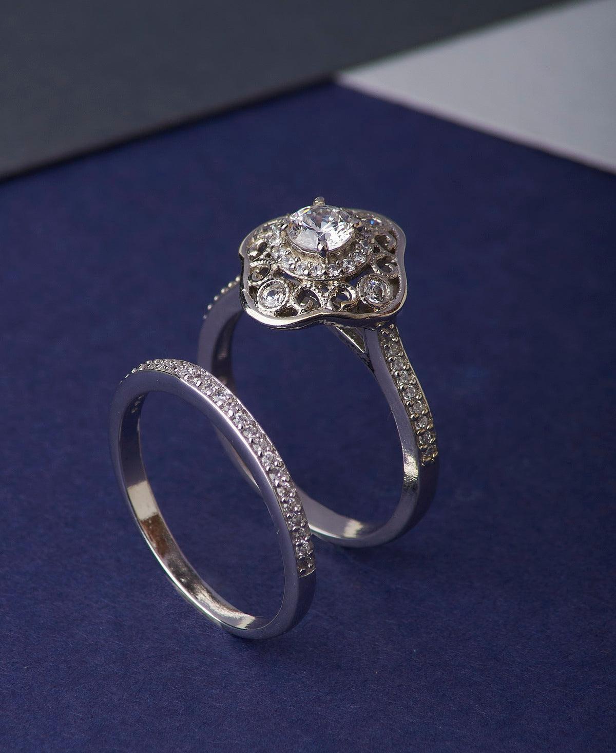 Sterling Stone Studded Silver Couple Ring - Chandrani Pearls