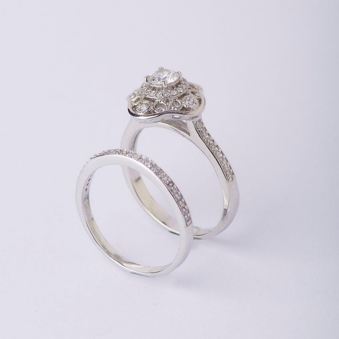 Sterling Stone Studded Silver Couple Ring - Chandrani Pearls