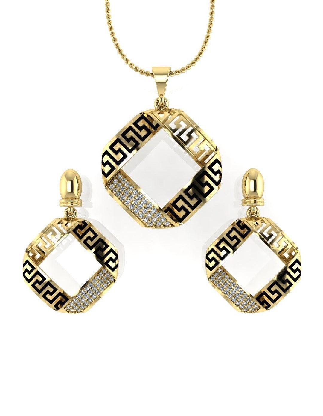 Sterling Stone Studded Silver Pendant Set - Chandrani Pearls